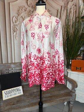 John Richmond White Button-Up Shirt with Pink and Red Snake Print